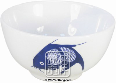 12cm Rice Bowl (Fish Pattern) (5寸藍魚飯碗) - Click Image to Close