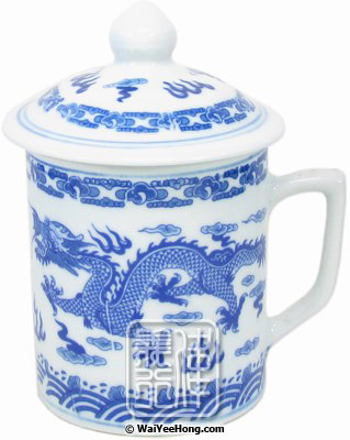 Mug With Lid (Blue Dragon) (藍龍茶杯連蓋) - Click Image to Close